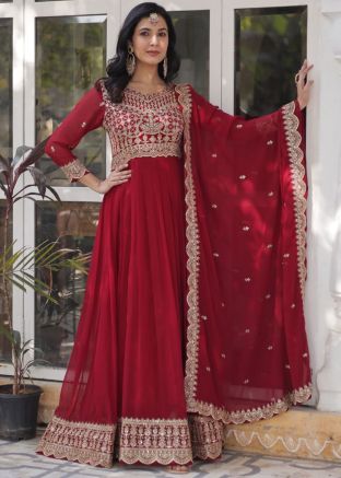 Red Embroidered Anarkali Salwar Suit