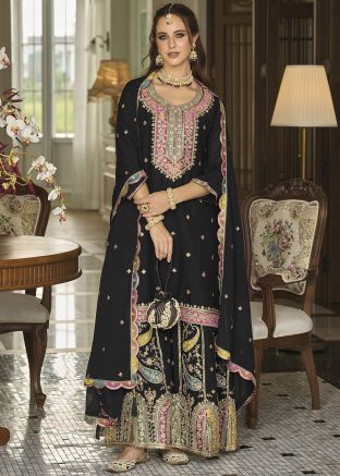 Black Embroidered Palazzo Salwar Suit Set