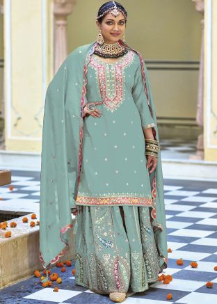 Blue Embroidered Salwar Suit Set
