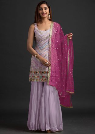 Readymade Purple Embroidered Gharara Suit