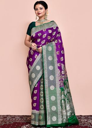 Purple Zari Woven Saree In Pure Silk