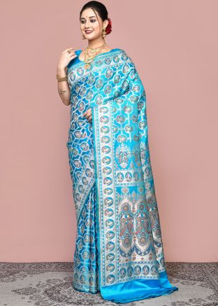 Blue Pure Silk Zari Woven Saree