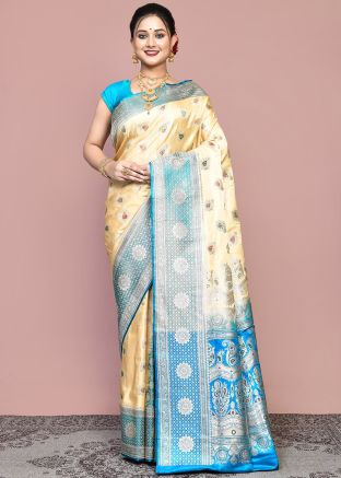 Off White Zari Woven Saree With Blouse