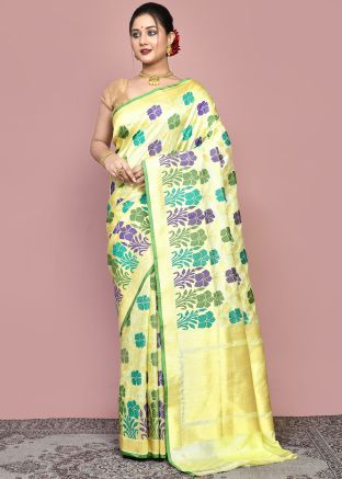 Cream Woven Saree & Blouse