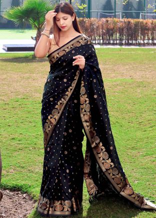 Black Zari Woven Art Silk Saree