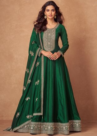 Readymade Green Embroidered Anarkali Suit