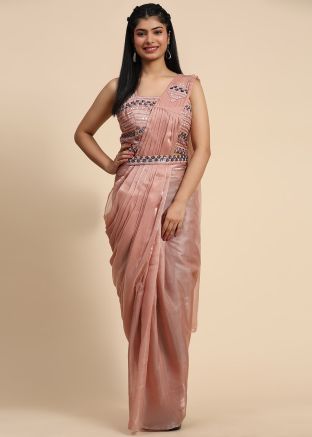 Peach Pre-Stitched Organza Saree & Blouse