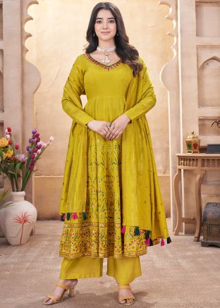 Readymade Yellow Printed Anarkali Suit