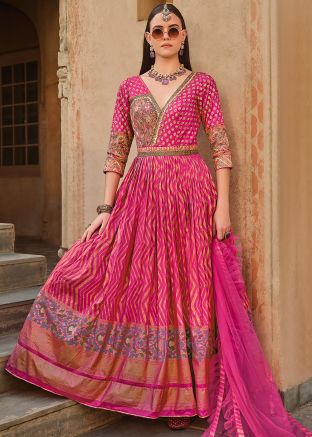 Pink Printed Anarkali Salwar Suit Set