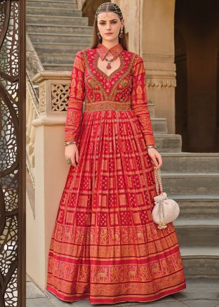 Red Embroidered Anarkali Salwar Suit Set