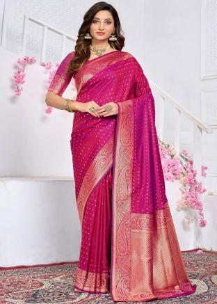 Magenta Zari Woven Saree In Art Silk