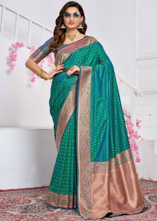 Sea Green Zari Woven Art Silk Saree
