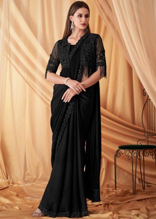 Black Embroidered Jacket Style Georgette Saree