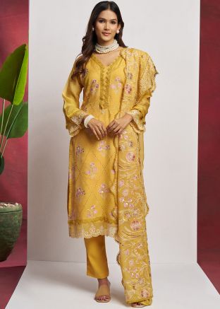 Yellow Embroidered Organza Salwar Suit Set