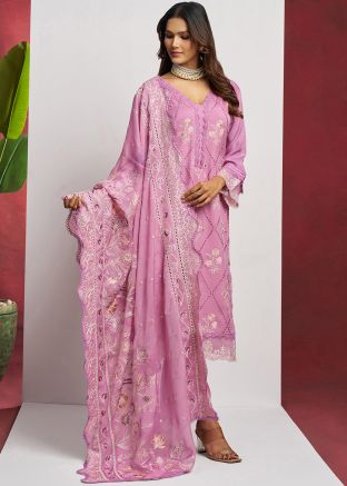 Purple Embroidered Organza Salwar Suit Set