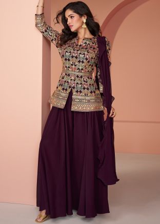 Purple Embroidered Palazzo Salwar Suit Set
