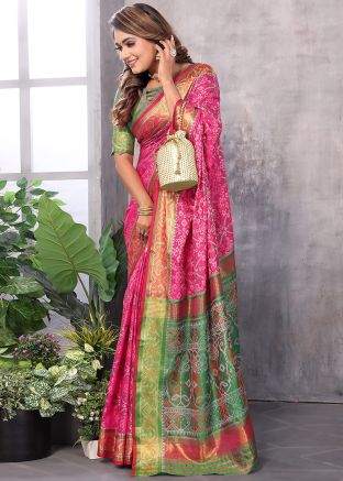 Pink Woven Work Art Silk Saree