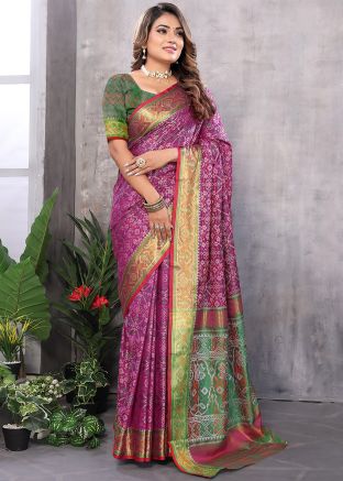 Purple Art Silk Saree In Woven Work