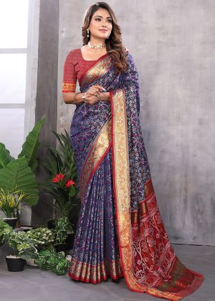 Blue Woven Work Saree In Art Silk 