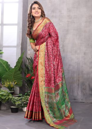 Red Woven Art Silk Saree With Blouse