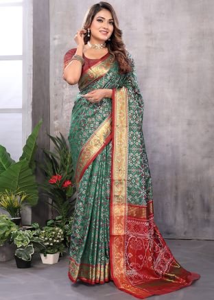 Woven Work Art Silk Saree In Green