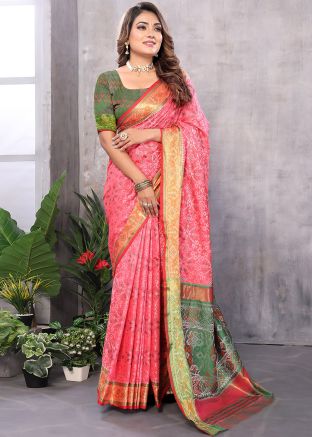 Georgia Peach Woven Work Art Silk Saree