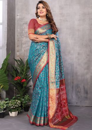 Blue Woven Work Saree In Woven Work