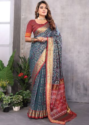 Grey Woven Work Saree In Art Silk 