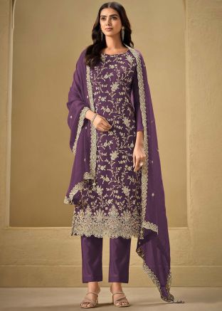 Purple Sequins Work Salwar Suit Set
