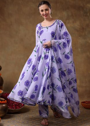 Readymade Lavender Floral Print Anarkali Suit