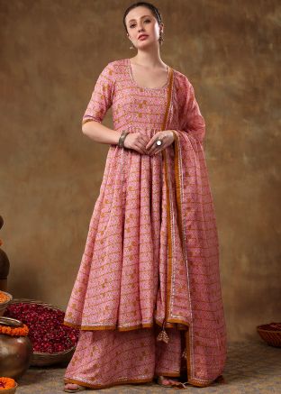 Mauve Pink Readymade Printed Anarkali Style Suit