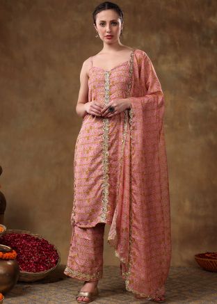 Brown Readymade Printed Pant Style Suit