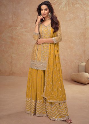 Readymade Yellow Embroidered Sharara Style Suit