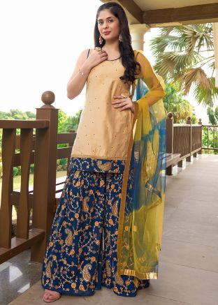 Readymade Stone Work Beige Sharara Suit