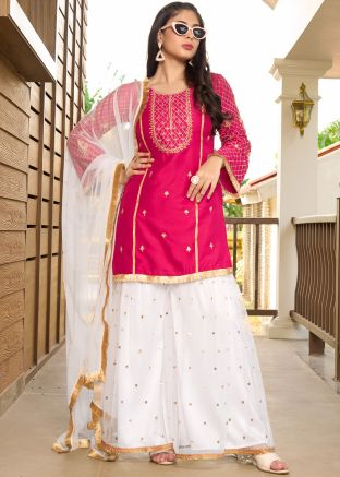 Readymade Pink Embroidered Sharara Suit