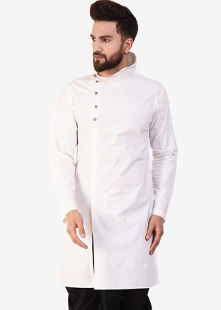 Readymade White Asymmetric Slit Style Kurta