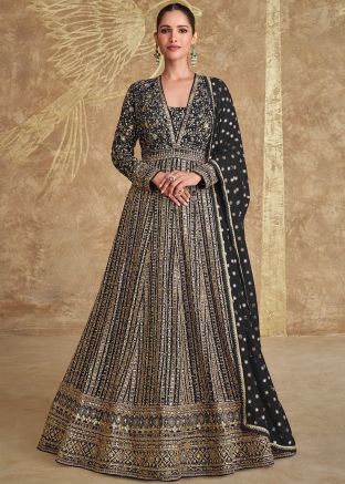 Black Embroidered Anarkali Salwar Suit Set