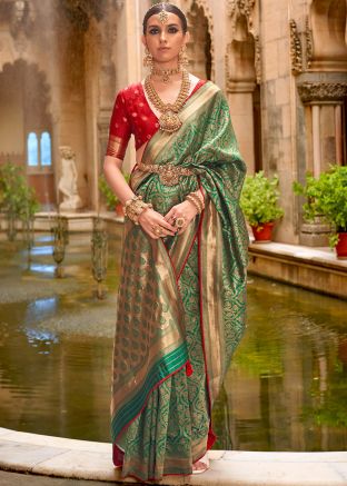 Green Zari Woven Saree In Art Silk