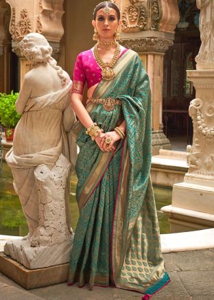Green Zari Woven Saree In Art Silk