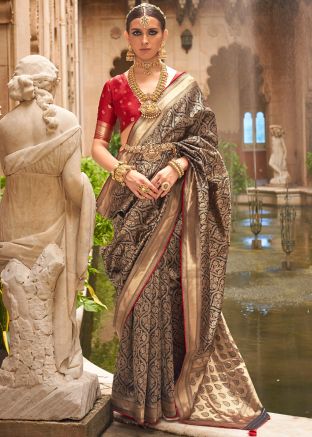 Black Zari Woven Saree In Art Silk