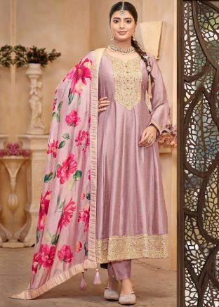 Purple Embroidered Anarkali Salwar Suit Set