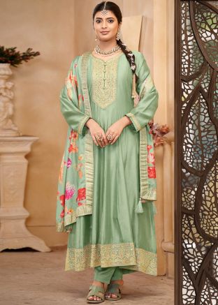 Green Sequin Work Anarkali Salwar Suit Set