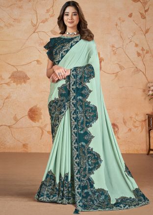 Seafoam Green Embroidered Saree & Blouse