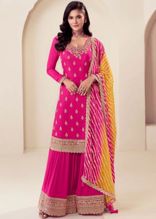 Pink Embroidered Sharara Salwar Suit Set