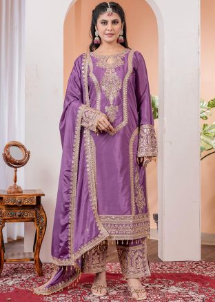 Purple Embroidered Salwar Suit Set