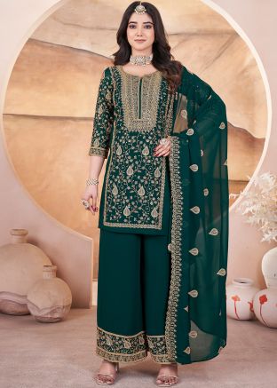 Readymade Green Embroidered Palazzo Suit