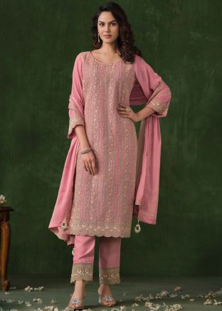 Pink Embroidered Pant Salwar Suit Set