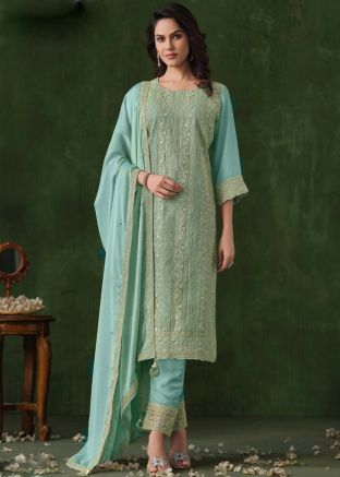 Blue Embroidered Salwar Suit Set