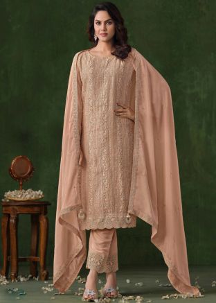 Peach Sequin Work Salwar Suit Set