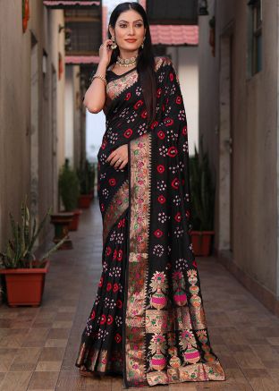Black Zari Woven Saree In Art Silk